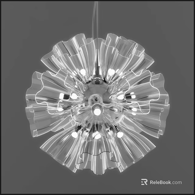 Modern Transparent Flower Like Chandelier With Petal Shaped Design And Central Bulbs 3d model 