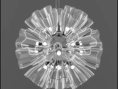 Modern Transparent Flower Like Chandelier With Petal Shaped Design And Central Bulbs 3d model