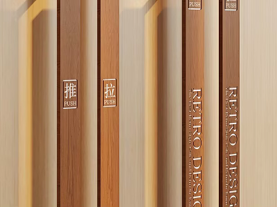 Wooden Strips with Push Pull Retro Design and Metro Design Elements 3d model
