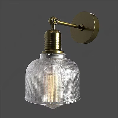 Brass Wall Sconce with Transparent Textured Glass Shade Warm Bulb and Metal Base 3d model