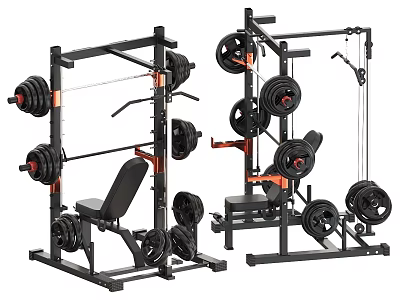 Professional Home Gym Equipment With Power Rack Barbell Dumbbells And Bench 3d model