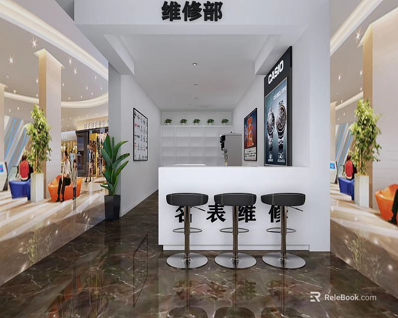 Shopping Mall Decoration Department Store With Watch Repair Counter And Interior Display Areas 3d model 