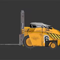 Yellow Industrial Forklift With Number 6 Front Forks And Track Wheels