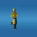 Man In Yellow Uniform And Cap Running While Carrying A Box