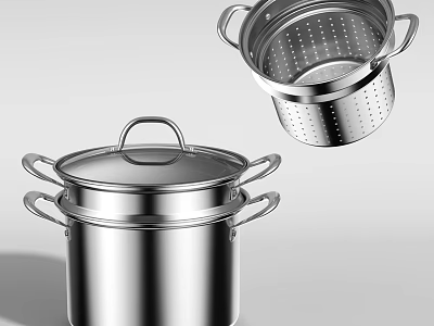 Stainless Steel Steamer Set With Multilayer Design And Steam Basket 3d model
