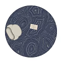 Navy Blue Round Area Rug With Abstract Wavy Patterns And White Cloud Cushion 3d model