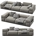 Modern Gray Fabric Sofa Set With Decorative Pillows And Throw Blanket 3d model
