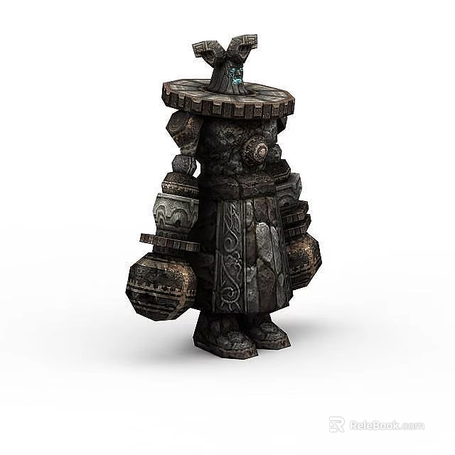 Ancient Style Decorative Storage Locker With Carved Design And Stone Texture 3d model 