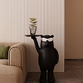 Decorative Bear Figurine Set with Tray Vase and Green Plant for Home Decor