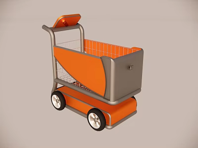 Commercial Shopping Cart with Orange and Gray Design Durable Wheels and Storage Compartment 3d model