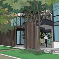 Modern Detached Villa Featuring Glass Facade Lush Greenery And Outdoor Seating Area