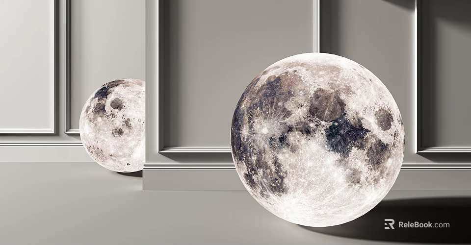 Moon Shaped Floor Lamps With Realistic Surface In Gray Room And Frame Background 3d model 