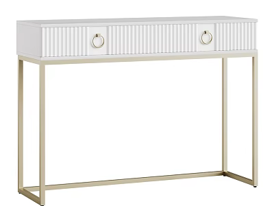 White Modern Dining Table With Gold Metal Legs And Round Handle Drawers 3d model