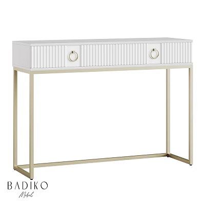 White Modern Dining Table With Gold Metal Legs And Round Handle Drawers 3d model