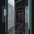 Futuristic Club Interior With Neon Lights Abstract Lines And Reflective Floor