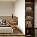 Modern Bedroom Interior With Comfortable Bed Nightstand Soft Lighting And Artwork 3d model