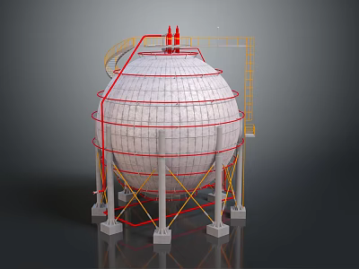 Industrial Spherical Storage Tank With Support Structure Ladder And Pipes For Industrial Applications 3d model