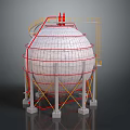Industrial Spherical Storage Tank With Support Structure Ladder And Pipes For Industrial Applications