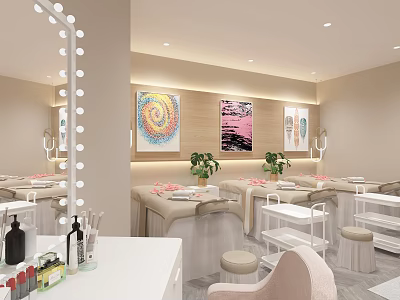 Modern Beauty Salon Interior With Treatment Beds And Vanity Stations 3d model