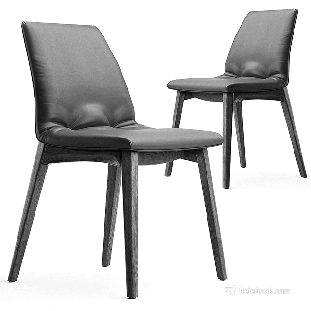 Modern Black Dining Chairs With Leather Seat And Sleek Wooden Legs Design 3d model 