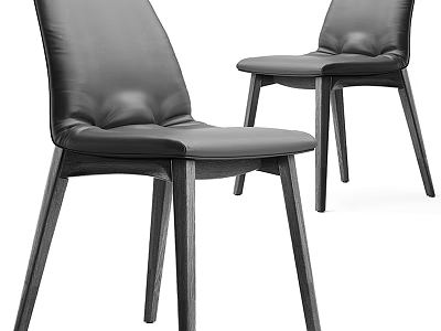 Modern Black Dining Chairs With Leather Seat And Sleek Wooden Legs Design 3d model