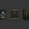 Vintage Dark Decorative Books With Gold Accents And Triangle Star Cross Designs