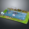 Detailed Electric Power Facility Model Featuring Substation Equipment Transmission Tower Grassland And Water Area