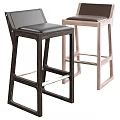 Two Modern Wooden Square Frame Bar Stools With Dark Comfortable Seat