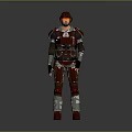 Red And Black Armored Futuristic Warrior Character With Helmet And Mechanical Design