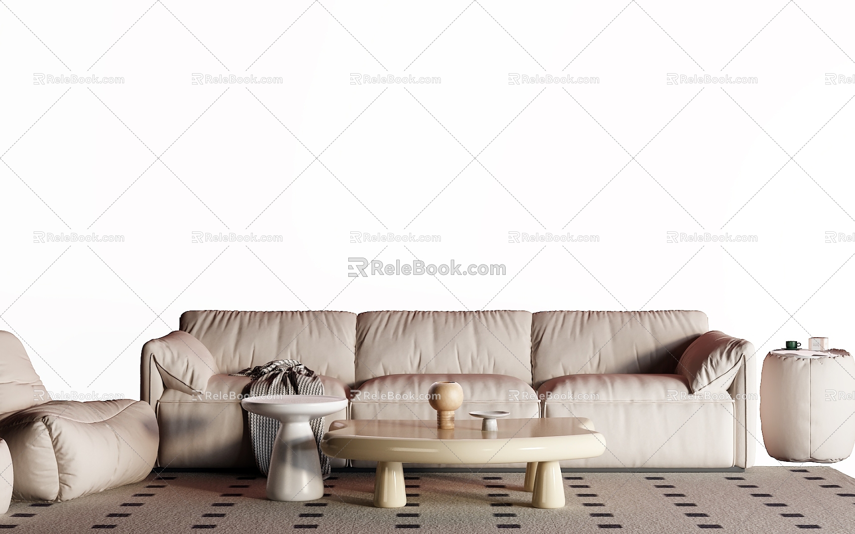 Fabric sofa three-seat sofa 3d model