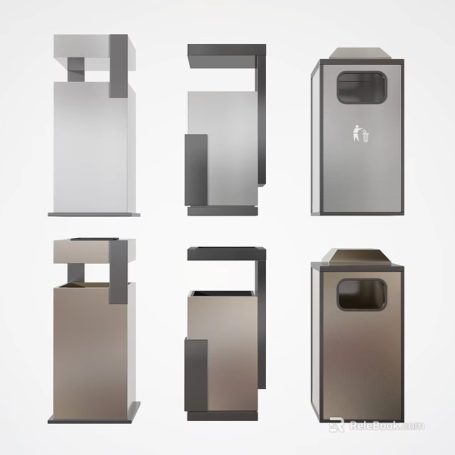 Modern Public Facilities Trash Cans With Different Designs And Metal Construction 3d model 