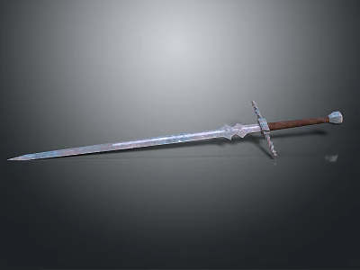 Medieval Sword With Metal Blade Decorative Hilt Wooden Grip And Gray Background 3d model