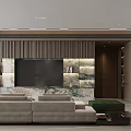 Elegant Modern Living Dining Area With Green Sofa Marble TV Wall And Coffee Table