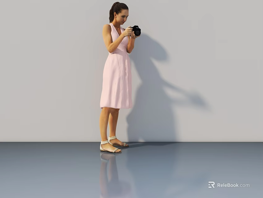 Woman Capturing Modern Swing Door Design In Simple Interior Setting 3d model