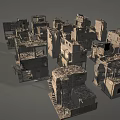 Detailed Ruined Building Structure 3D Models with Weathered Textures for Scenery Construction