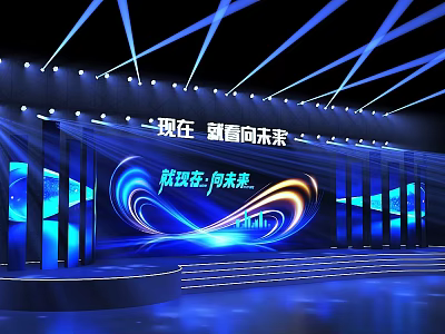 Futuristic Stage Design With Blue Lighting And Dynamic Future Theme Backdrop Screen 3d model