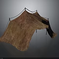 Rustic Brown Fabric Tent Structure With Support Poles And Pleated Canopy Design