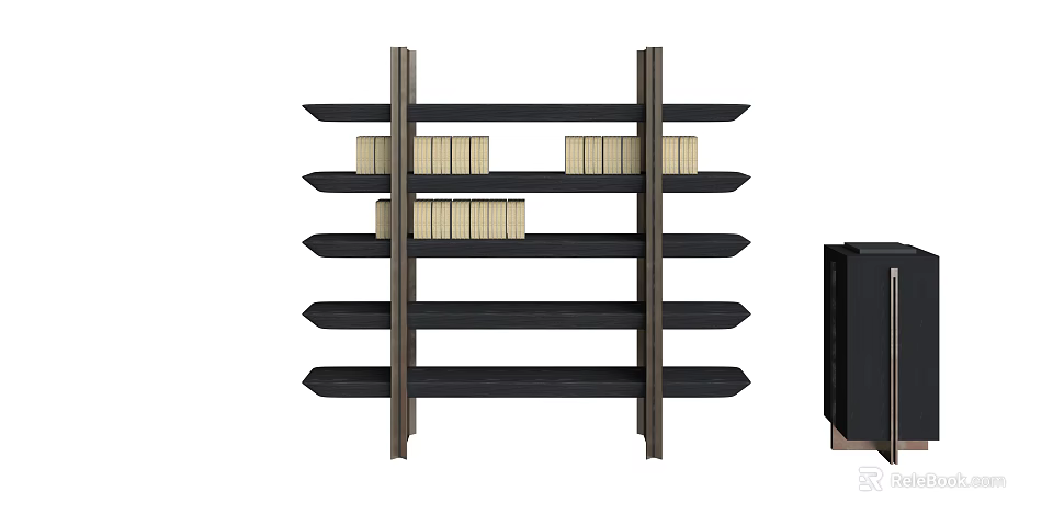 Modern Bookcase With Black Shelves And Wooden Frame Multiple Layers Holding Books 3d model 