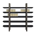 Modern Bookcase With Black Shelves And Wooden Frame Multiple Layers Holding Books