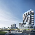 Modern High Rise Buildings With Green Roof Design In Urban Park Landscape