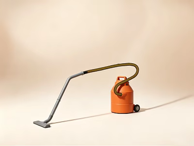 Modern Orange Vacuum Cleaner With Long Hose And Wheels For Home Cleaning 3d model