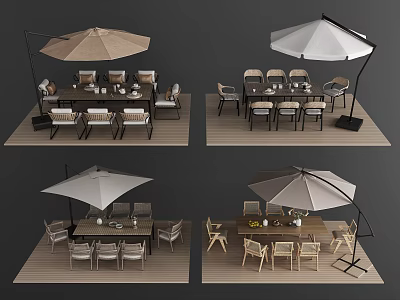 Outdoor Table And Chair Set With Umbrella In Different Styles 3d model