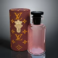 Woman Holding Luxury LV Logo Perfume Bottle With Red Leather Case And Pink Fragrance