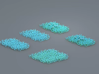 Four Green Grass Patches Arranged On Gray Background With Natural Green Color 3d model