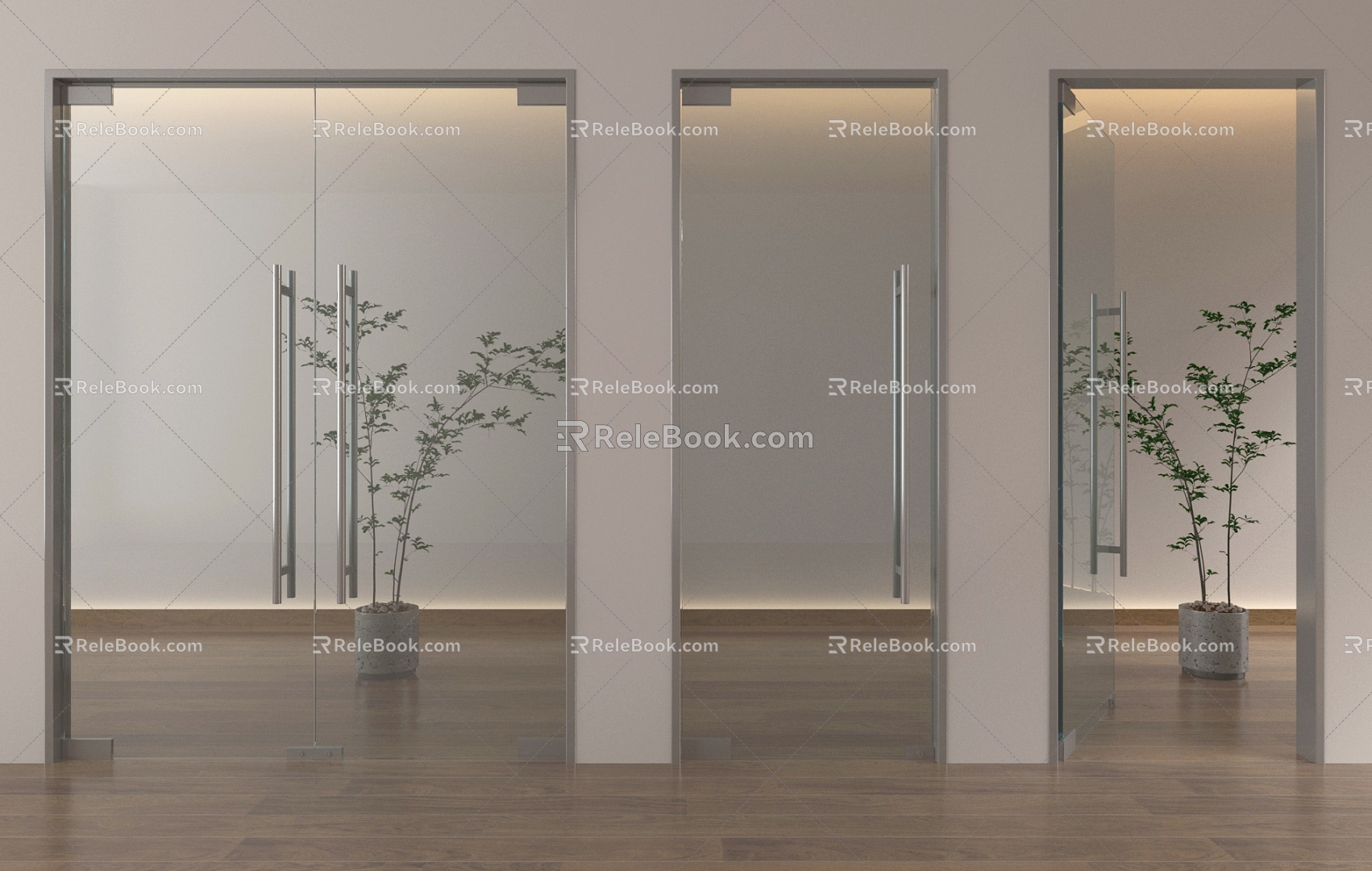 Modern glass double door glass single door office glass door glass door 3d model