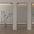 Modern Glass Double Doors Interior With Wooden Floor And Green Plants