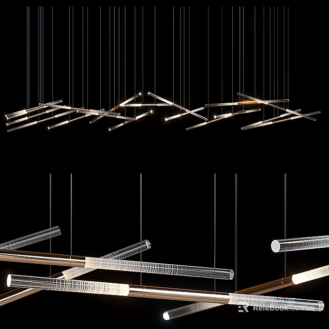 Modern Linear Chandelier With Metal Frame And LED Lights Hanging Design 3d model 