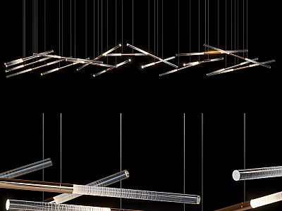 Modern Linear Chandelier With Metal Frame And LED Lights Hanging Design 3d model
