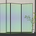 Modern Vertical Striped Glass Room Divider With Gradient Colors And Black Frame