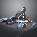 Modern Tactical Pistol With Copper Bullets And Metal Magazines On Table 3d model